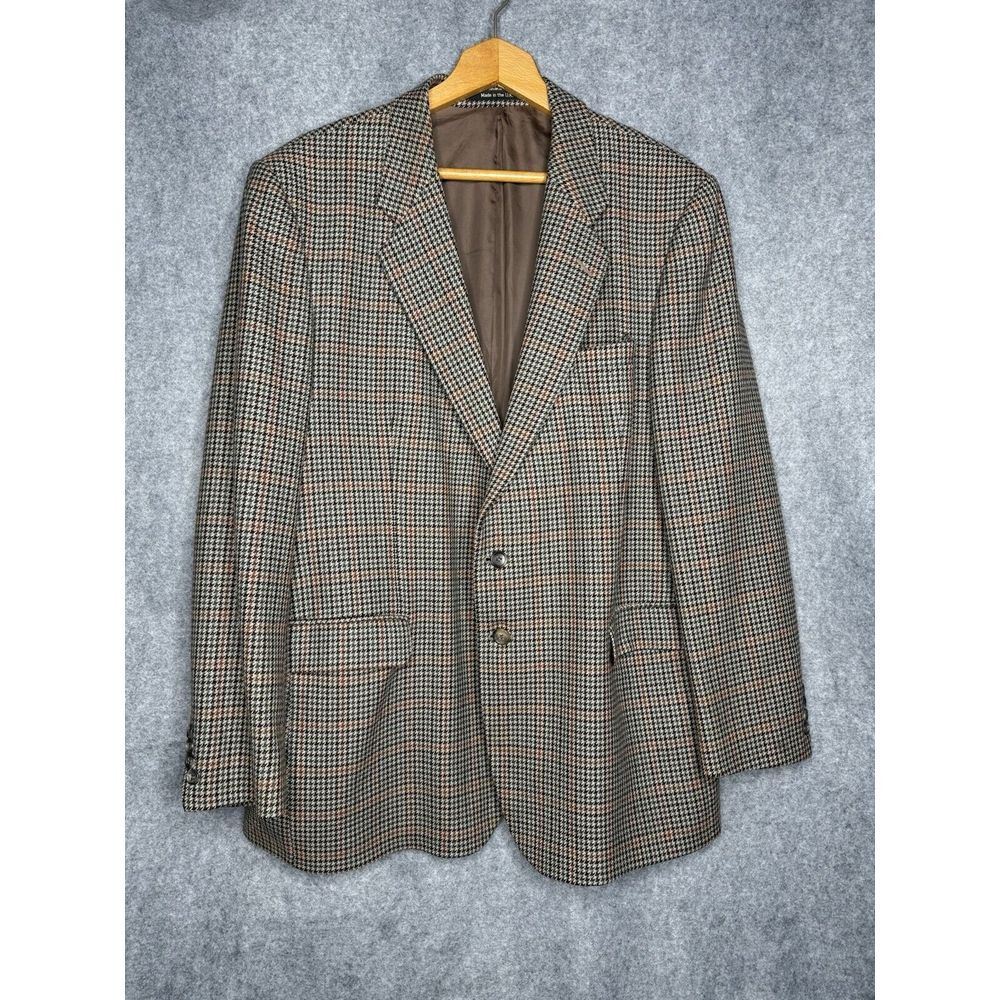 VINTAGE ST MICHAEL MENS 44" GREEN MIX CHECK TWEED JACKET Wool